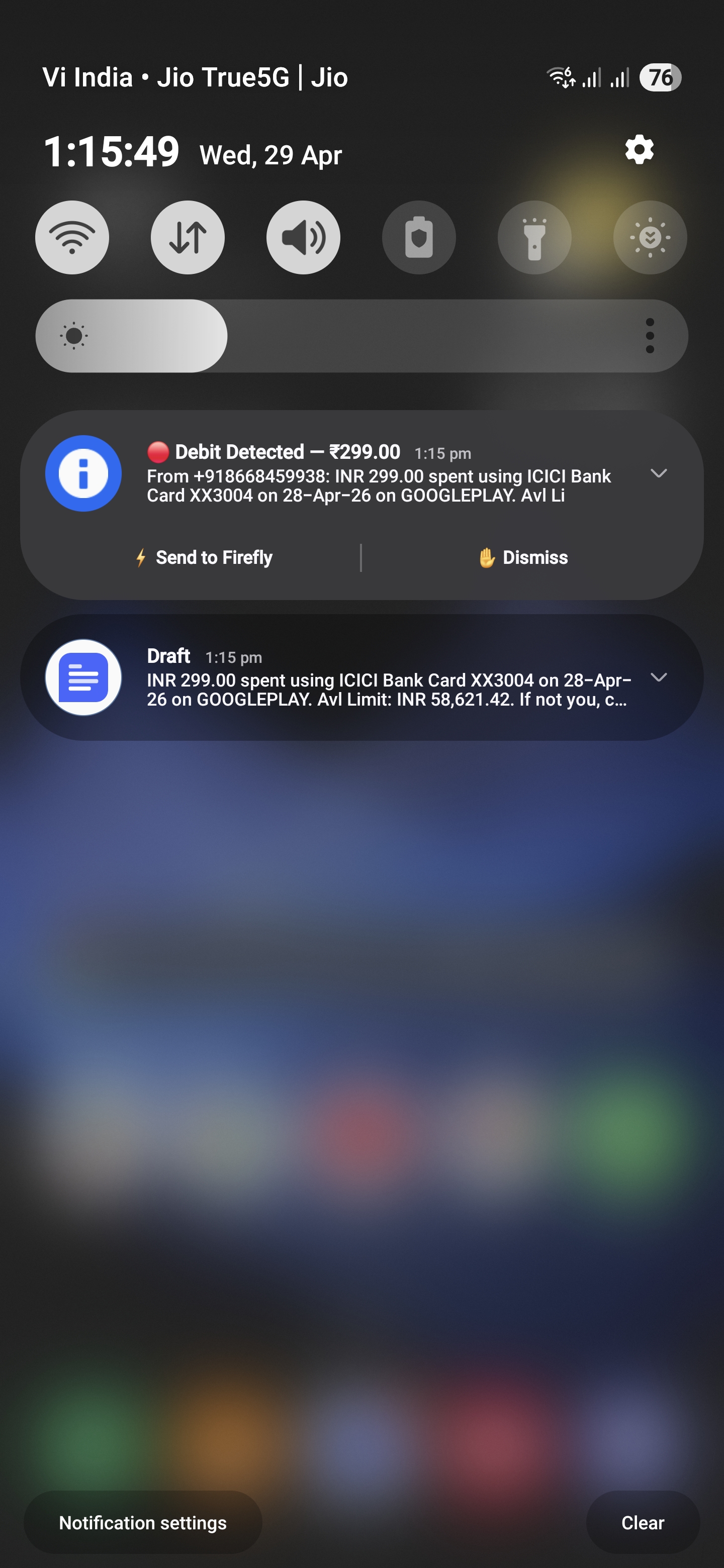 Notification alert for detected transaction